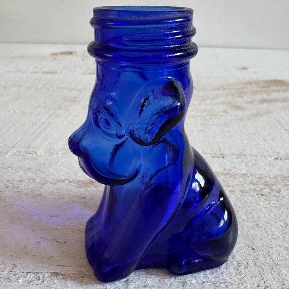Vintage Cobalt Blue Glass Dog Candy Dispenser Bottle - Picture 4 of 7